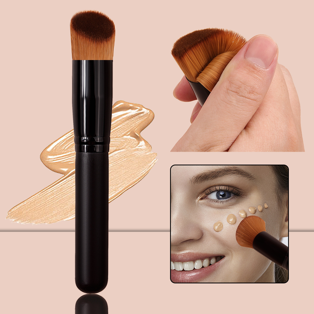 Beginner's single angled foundation brush, mask brush, portable wooden handle beauty makeup brush, makeup tools in stock for wholesale full figure