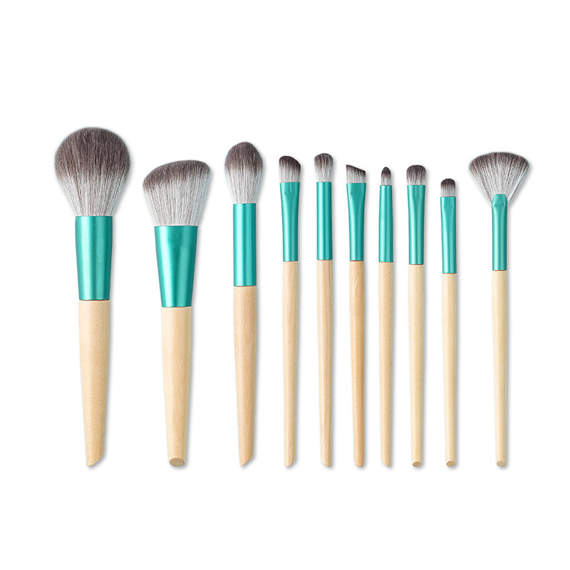 10-piece makeup brush set for beginners, complete eyeshadow brush, natural wood color setting powder brush, portable eye smudging brush Item Picture