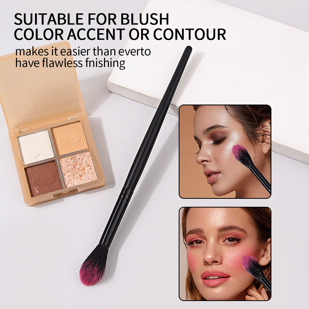 Portable single multi-color flame high-gloss brush in stock, blush brush, brightening high-gloss brush, beginner makeup brush wholesale Specification drawing