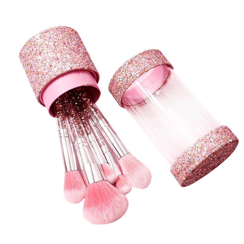 High appearance level, shiny and delicate, 5-piece makeup set brush, portable makeup brush in bucket, beginner's universal set brush Item Picture