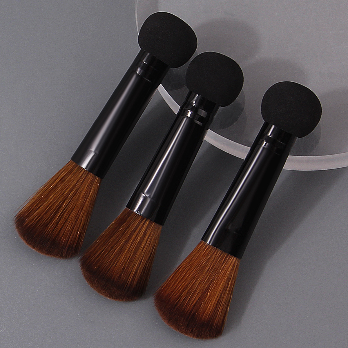 Mini double-headed makeup brush, soft bristle blush brush, beginner's high-gloss powder brush, sponge head concealer brush, portable version details Picture