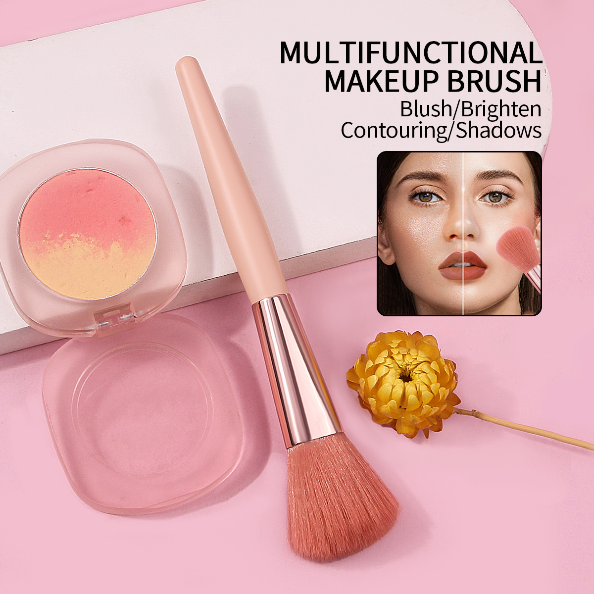 Pure handcrafted soft-bristled single blush brush, loose brush, brightening and highlighting brush, a multi-functional portable makeup tool for beginners full figure