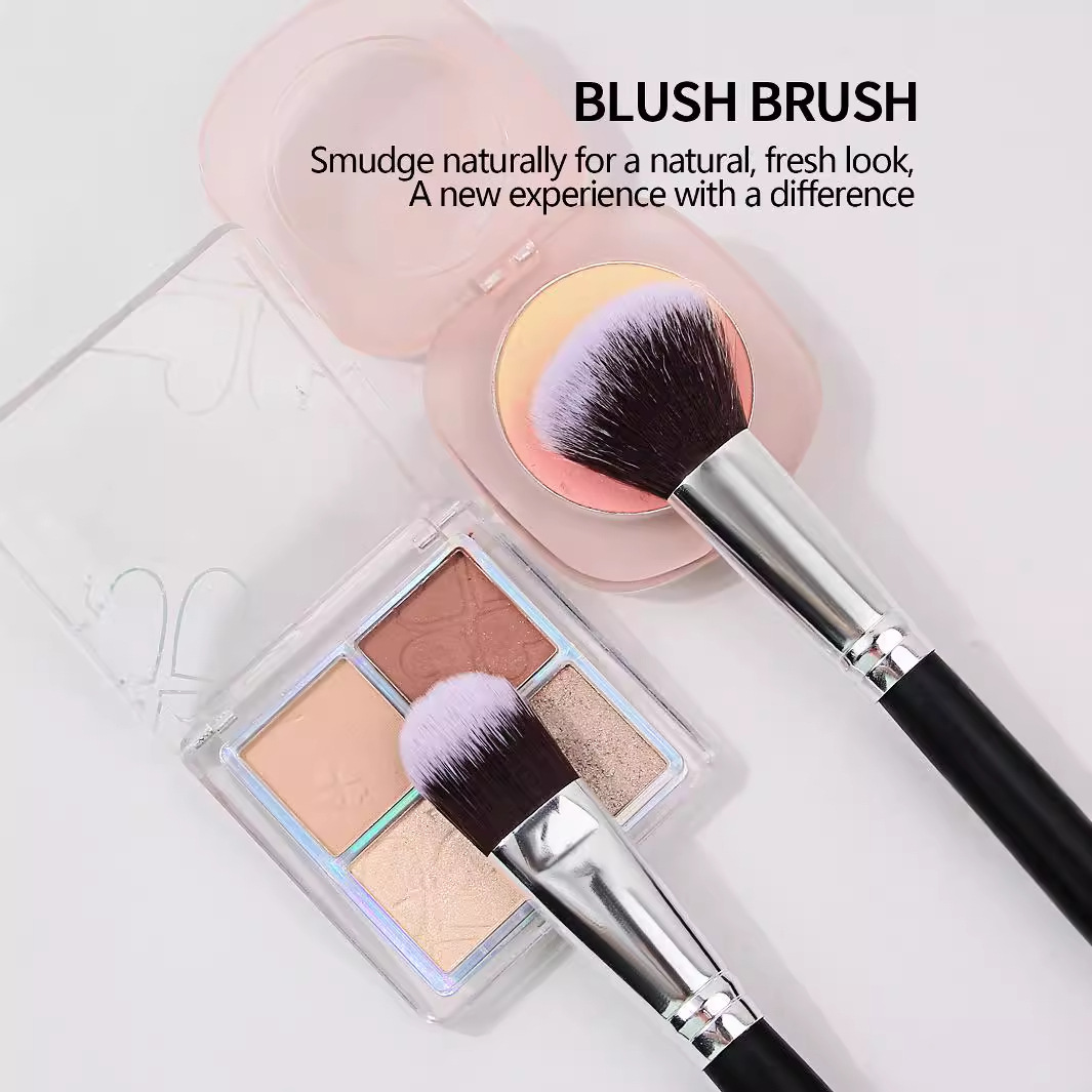 Short-handled 5-piece makeup brush, blush brush, eyeshadow brush, black and silver, wooden-handled makeup set, hand refresh mini makeup tool Specification drawing