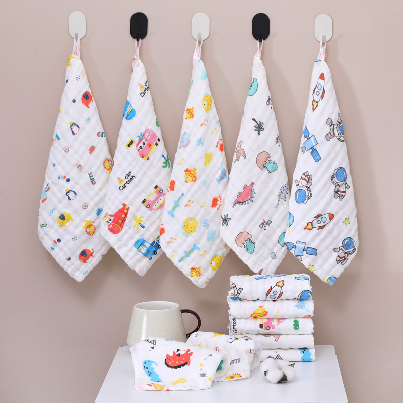 新生儿全棉口水巾纱布手帕卡通小方巾儿童安抚巾面巾洗脸巾四季9