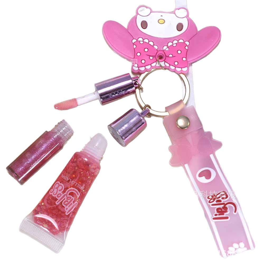 ML8120A Keychain Three-in-One Sequin Lip Gloss LUCKY MODEL Export Hanging Card Pearlescent Tube Lip Gloss Item Picture