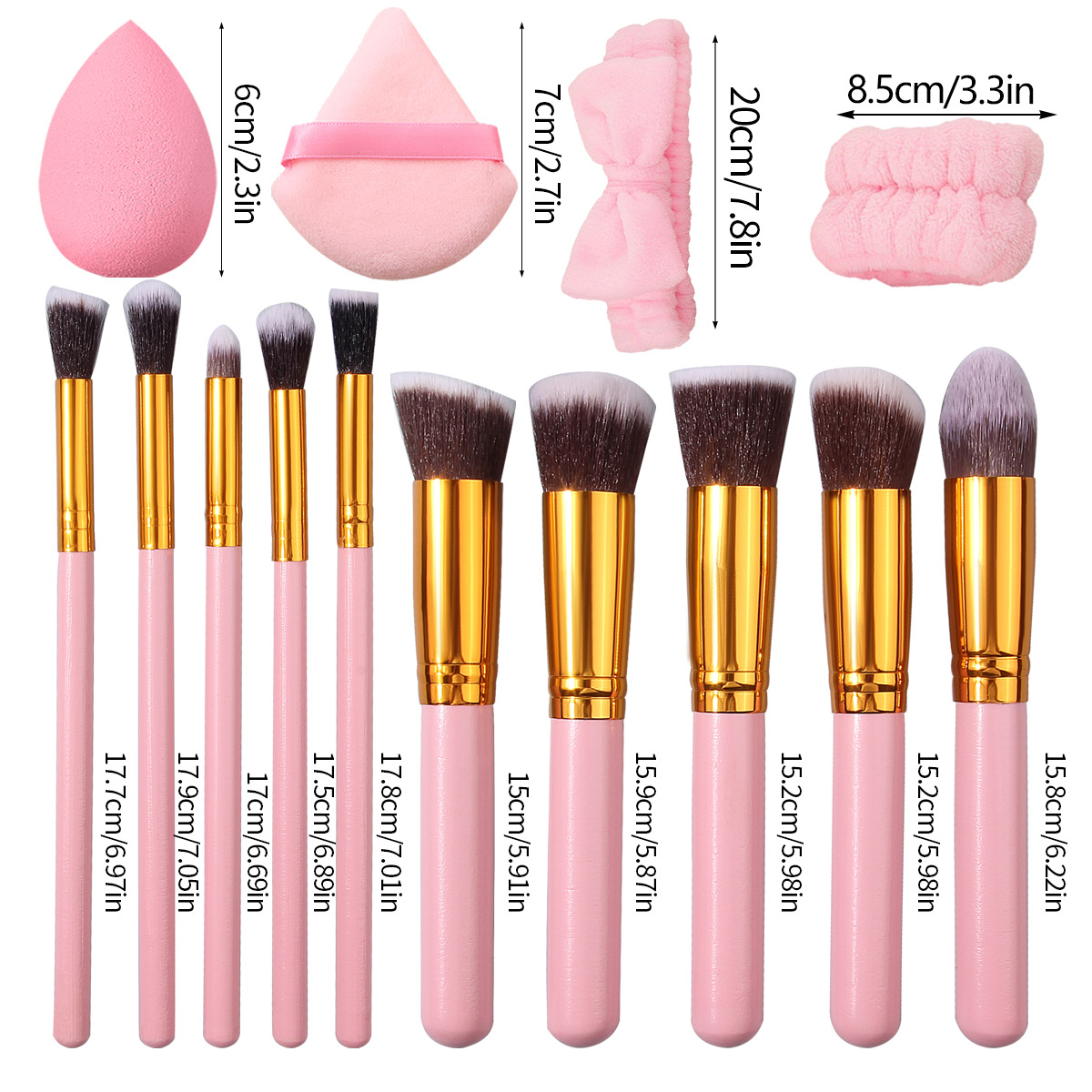 19-piece makeup tool set: Blush brush, eyeshadow brush, hair band, makeup powder puff, sponge egg. Long-term stock available Application Scenario