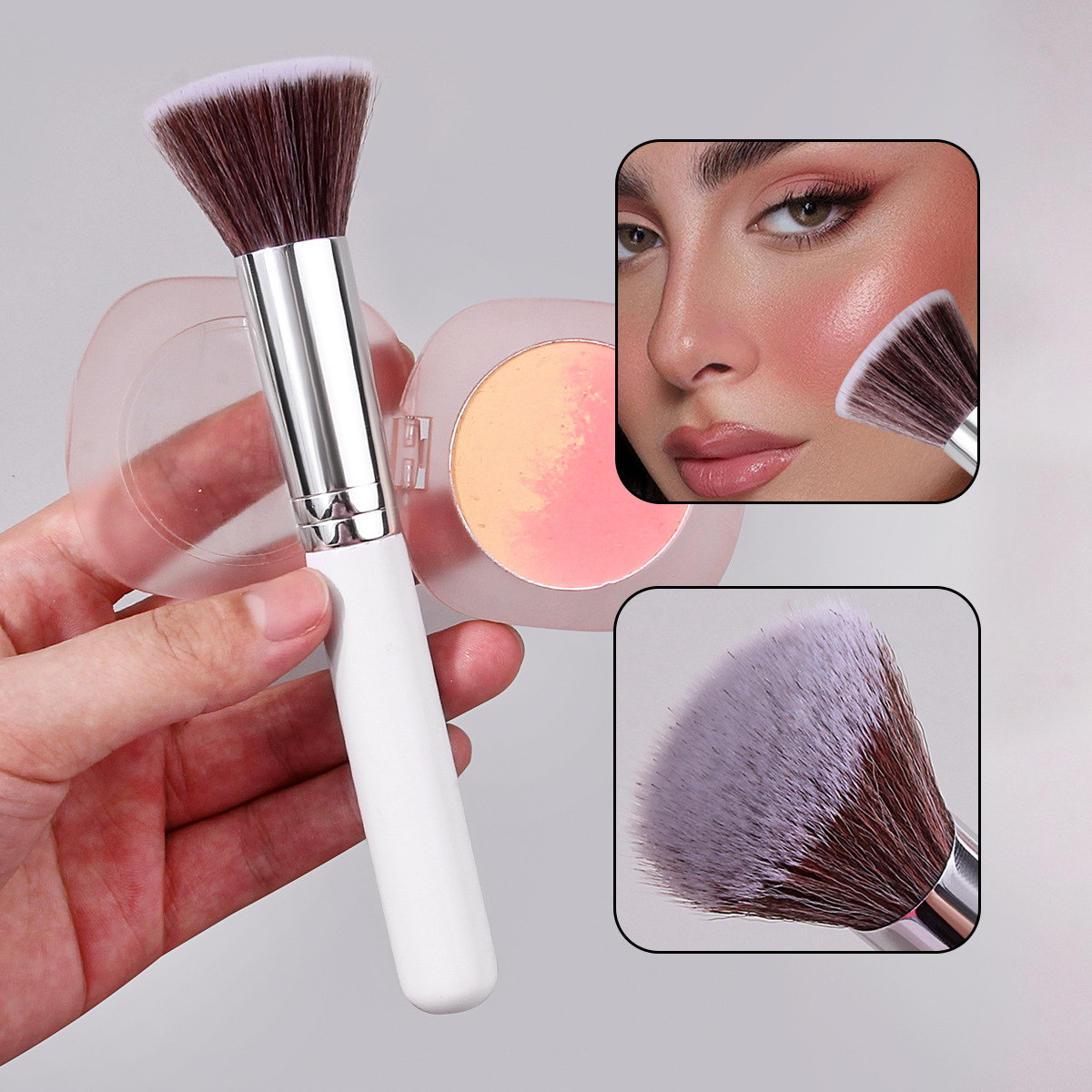 High-end silver flat-head foundation brush, professional base makeup brush, blush brush, multi-purpose, suitable for beginners' facial makeup brushes full figure