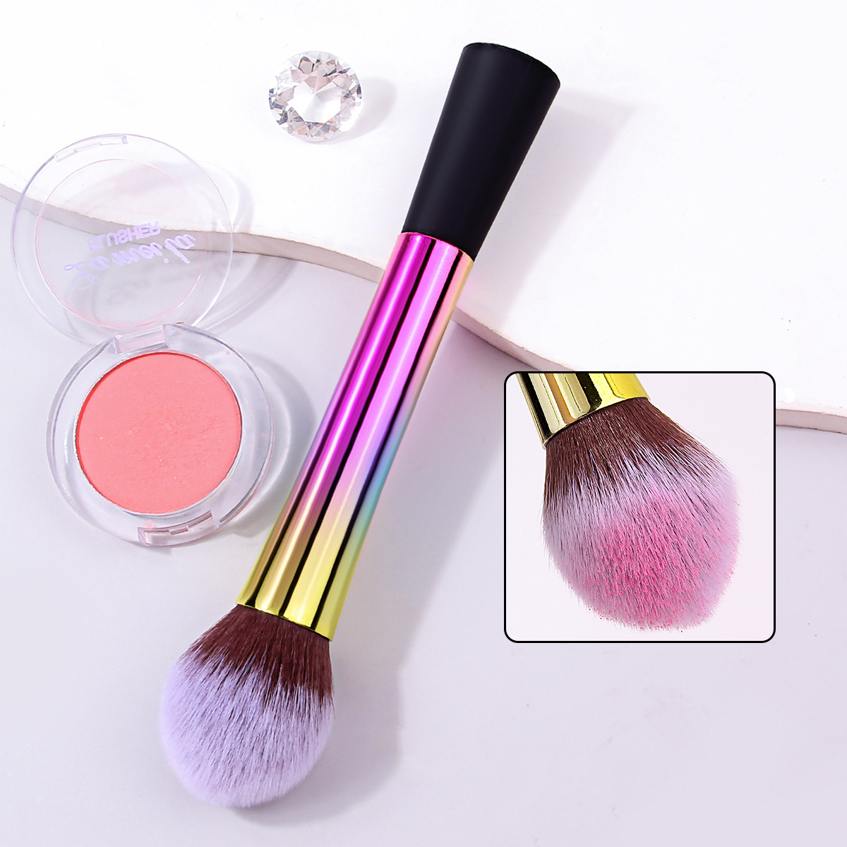 Xiaoman Yao's colorful makeup brush, blush brush, no-makeup Loose Powder Setting Brush, a cross-border best-selling portable makeup tool full figure