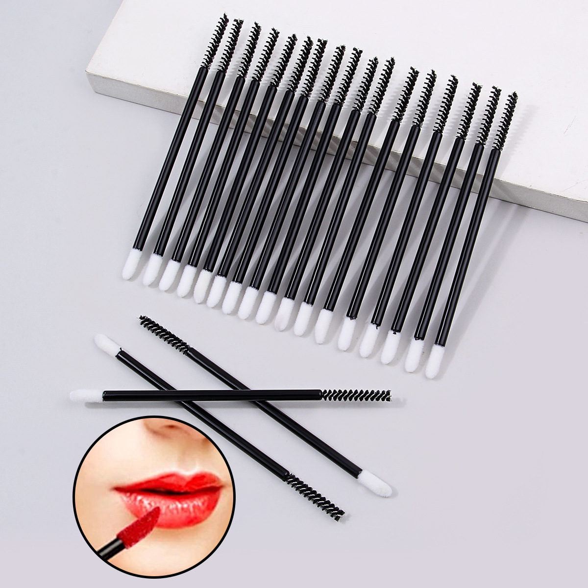 20 disposable new multi-purpose black double-head mascara brushes + lip brushes, mascara sticks, lip brush sticks full figure
