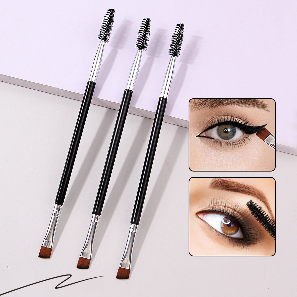 Hot-selling ultra-thin blade angled double-head eyeliner brush, eyebrow brush, spiral eyelash curl makeup brush, eyebrow comb brush in stock for foreign trade full figure