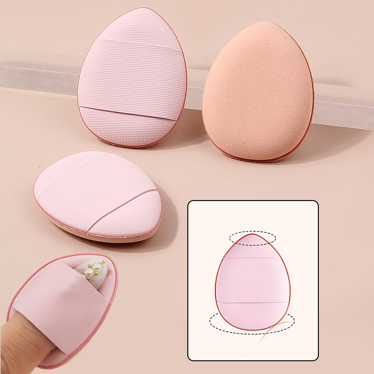 Portable triangular powder puff for setting, hand-hooked cotton honey powder, cushion powder puff, water drop sponge egg, thumb concealer powder puff Specification drawing