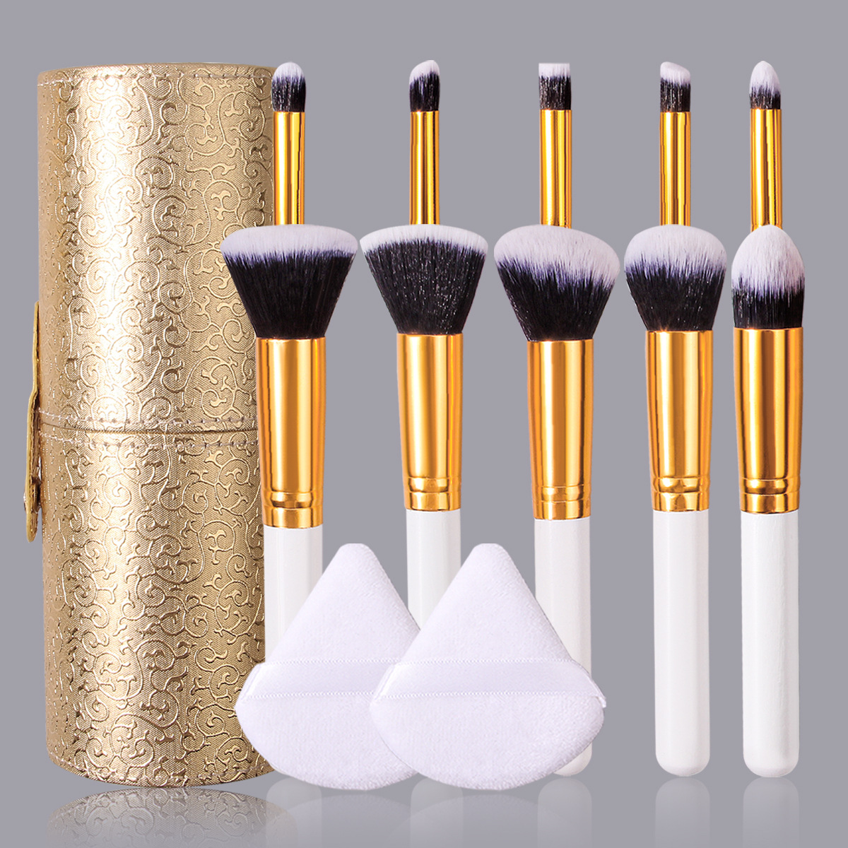 New 10-piece makeup brush set: portable loose powder brush, blush brush, contouring brush, sponge powder puff with makeup bucket full figure