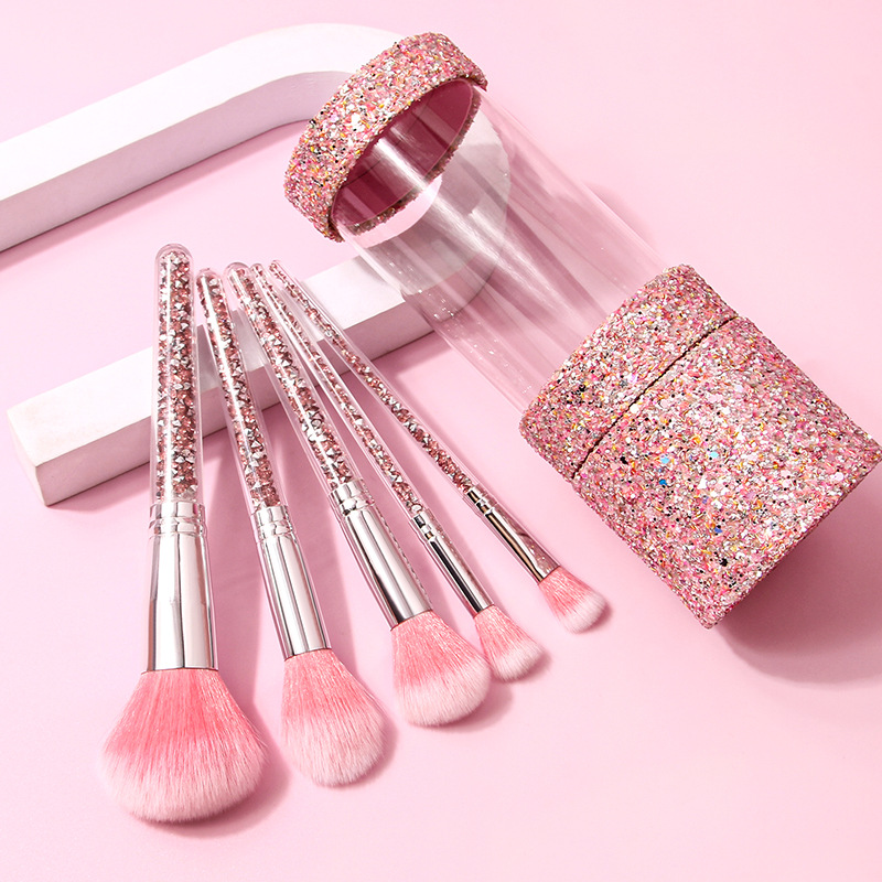 High appearance level, shiny and delicate, 5-piece makeup set brush, portable makeup brush in bucket, beginner's universal set brush details Picture