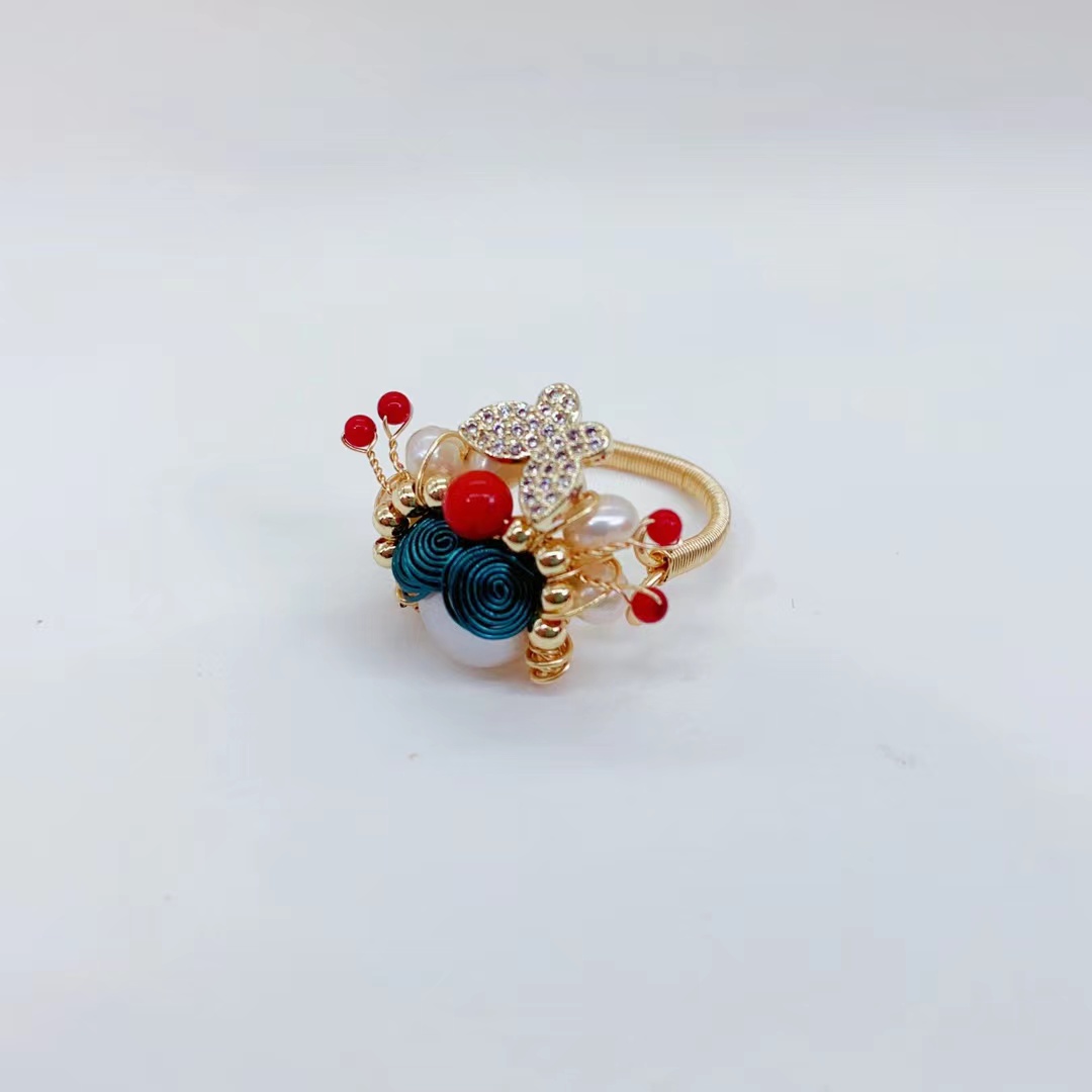 A pink and sweet pearl ring with a female Internet celebrity style, a single-ring fashionable and sweet style, and a unique and trendy decoration ring