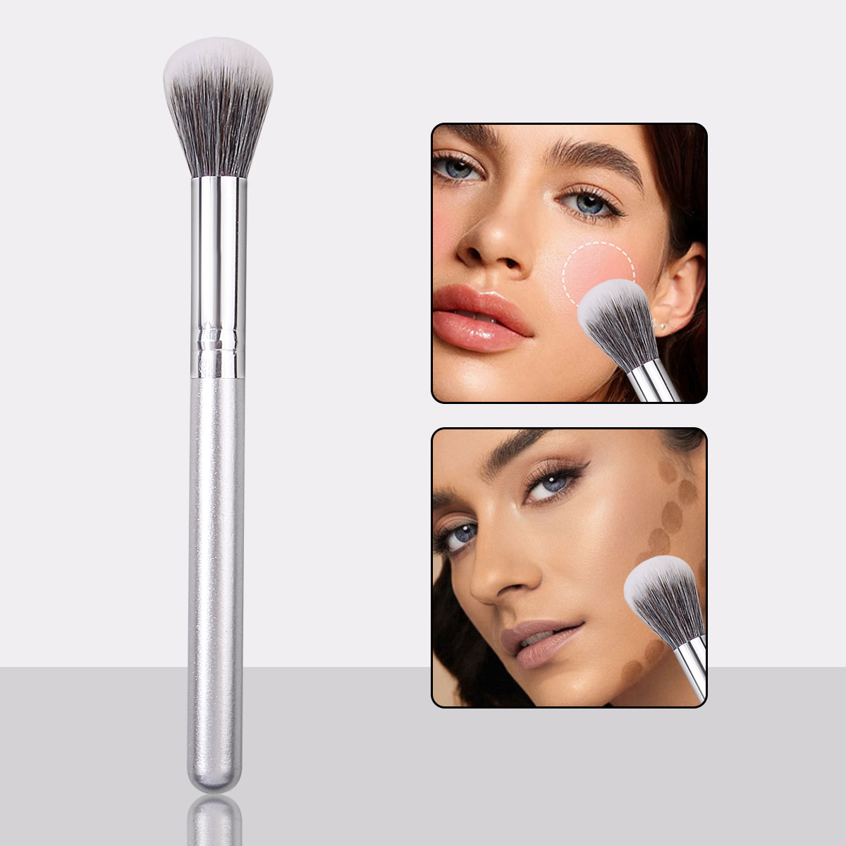 Portable silver small blush brush, round head facial setting honey brush, beginner's brightening highlight brush, and smudge brush full figure