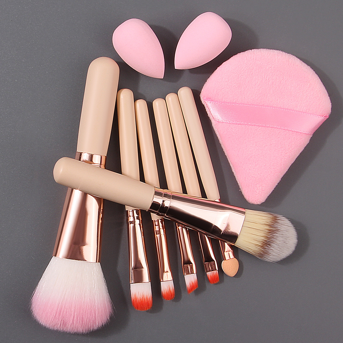 Portable mini 7-tube makeup brush set, foundation and blush makeup set, dry and wet dual-purpose sponge powder puff, beauty egg Specification drawing