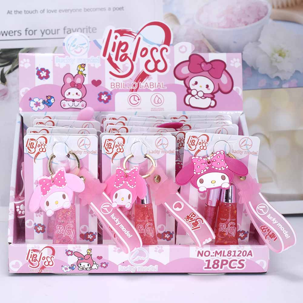 ML8120A Keychain Three-in-One Sequin Lip Gloss LUCKY MODEL Export Hanging Card Pearlescent Tube Lip Gloss full figure