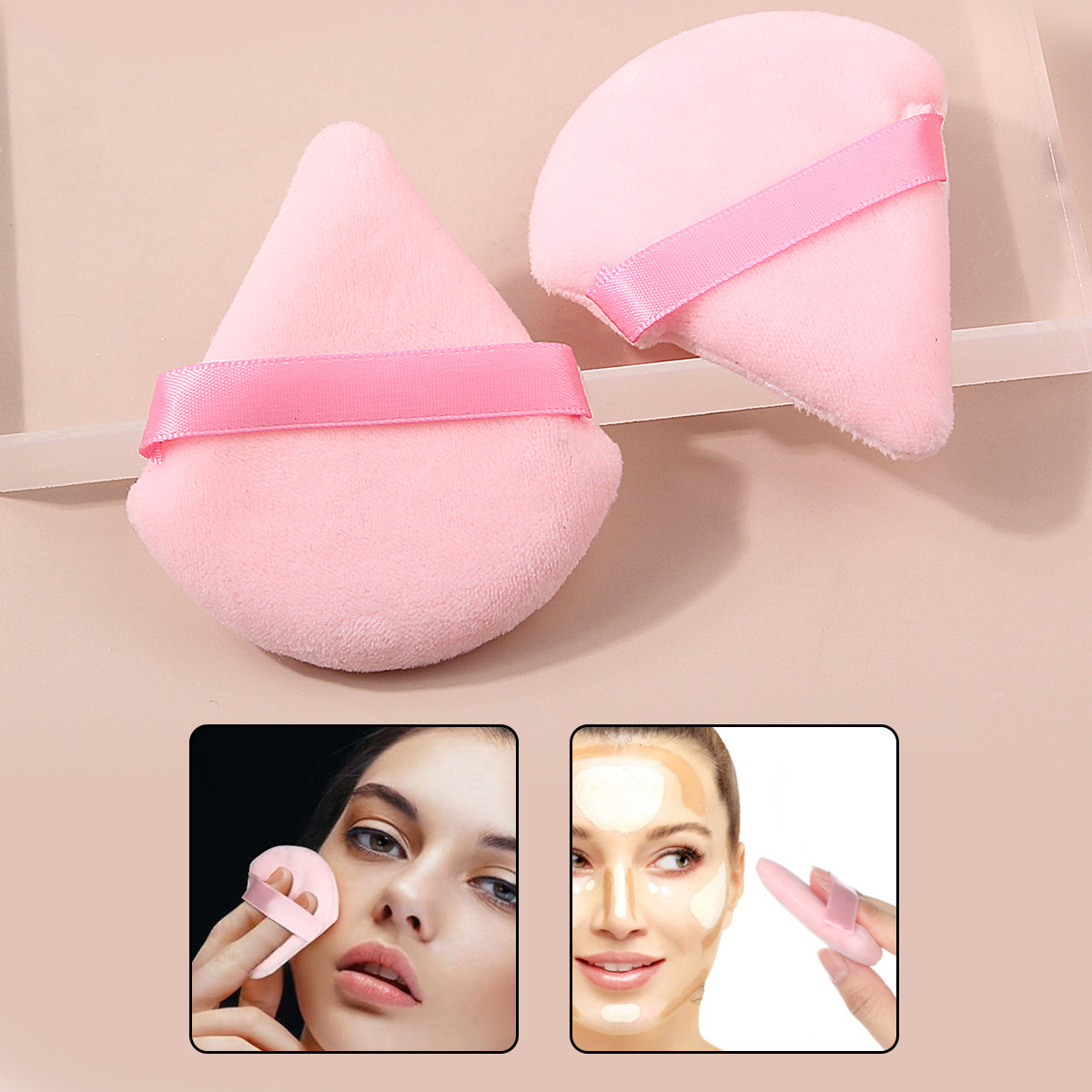 Portable triangular powder puff for setting, hand-hooked cotton honey powder, cushion powder puff, water drop sponge egg, thumb concealer powder puff details Picture