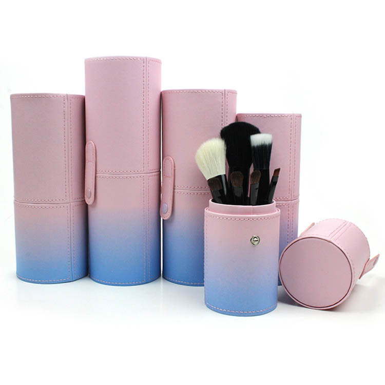 Blue and pink gradient PU makeup brush holder, complete set of makeup brush storage bag, large-capacity makeup holder, desktop storage holder full figure