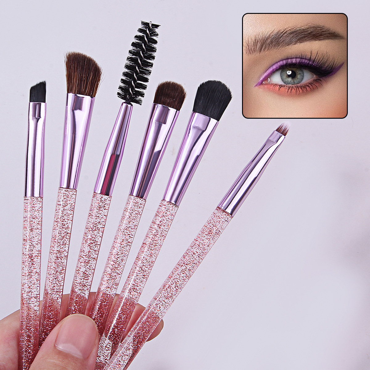 Source factory quality guaranteed: 6 acrylic pinkish purple eye makeup brush sets of super value beauty tools Specification drawing
