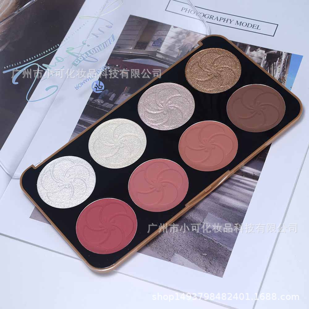 F614 Round Export Cross-border ROMANTIC BIRD Eight-color Blush Eyeshadow Highlight Contouring Makeup Set makeu Specification drawing