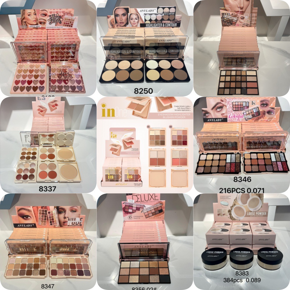 Only export 12 packages of "ANYLADY" plastic shell eyeshadow, blush, contouring, high-gloss, pearlescent and matte full figure