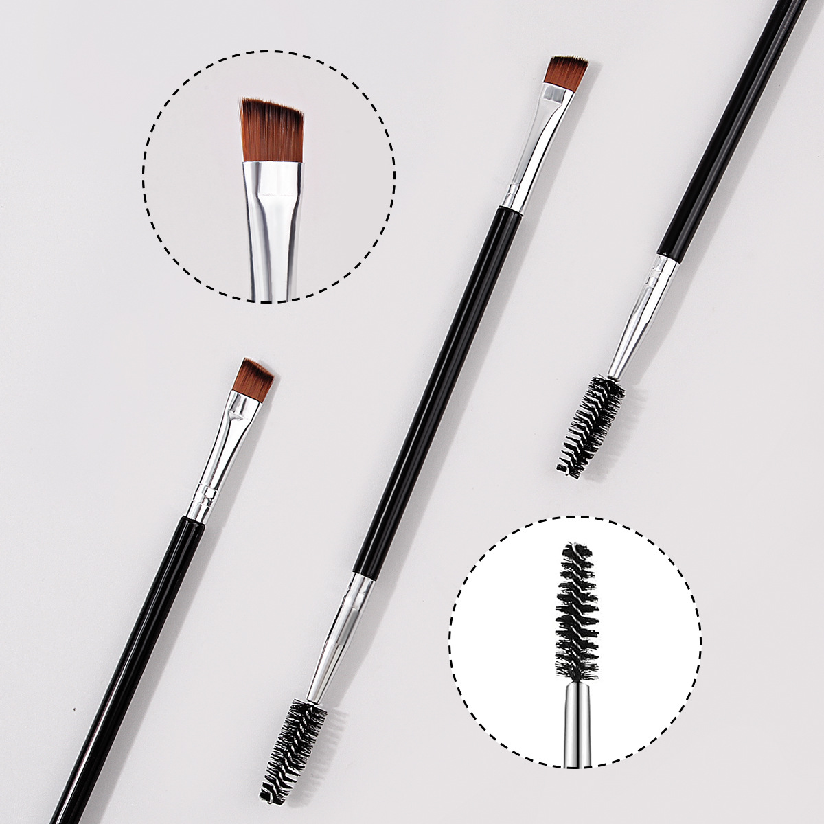 Hot-selling ultra-thin blade angled double-head eyeliner brush, eyebrow brush, spiral eyelash curl makeup brush, eyebrow comb brush in stock for foreign trade details Picture