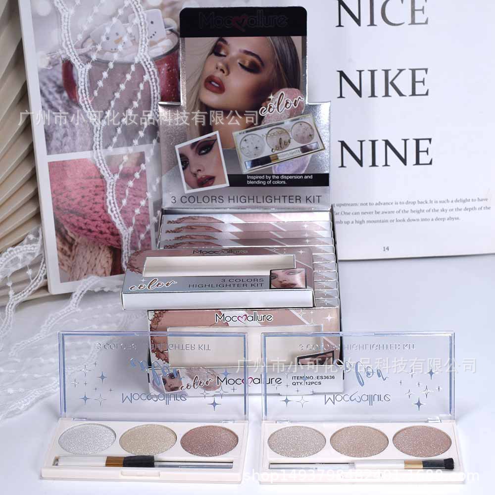 Export cross-border [MOCOALLURE] ES3636 Three-color high-gloss Powder, brightening powder, Contouring Highlight Application Scenario