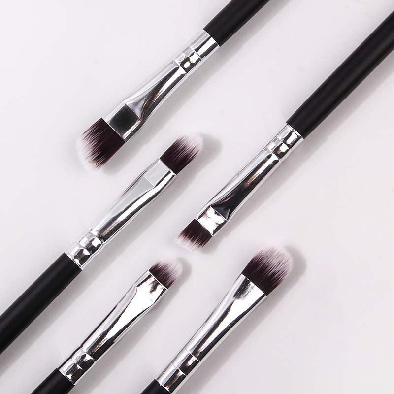 Portable makeup tools: 5-piece eye set - brush, angled eyebrow brush, curved eyeshadow brush, smudging brush, and undereye brush for wholesale Specification drawing
