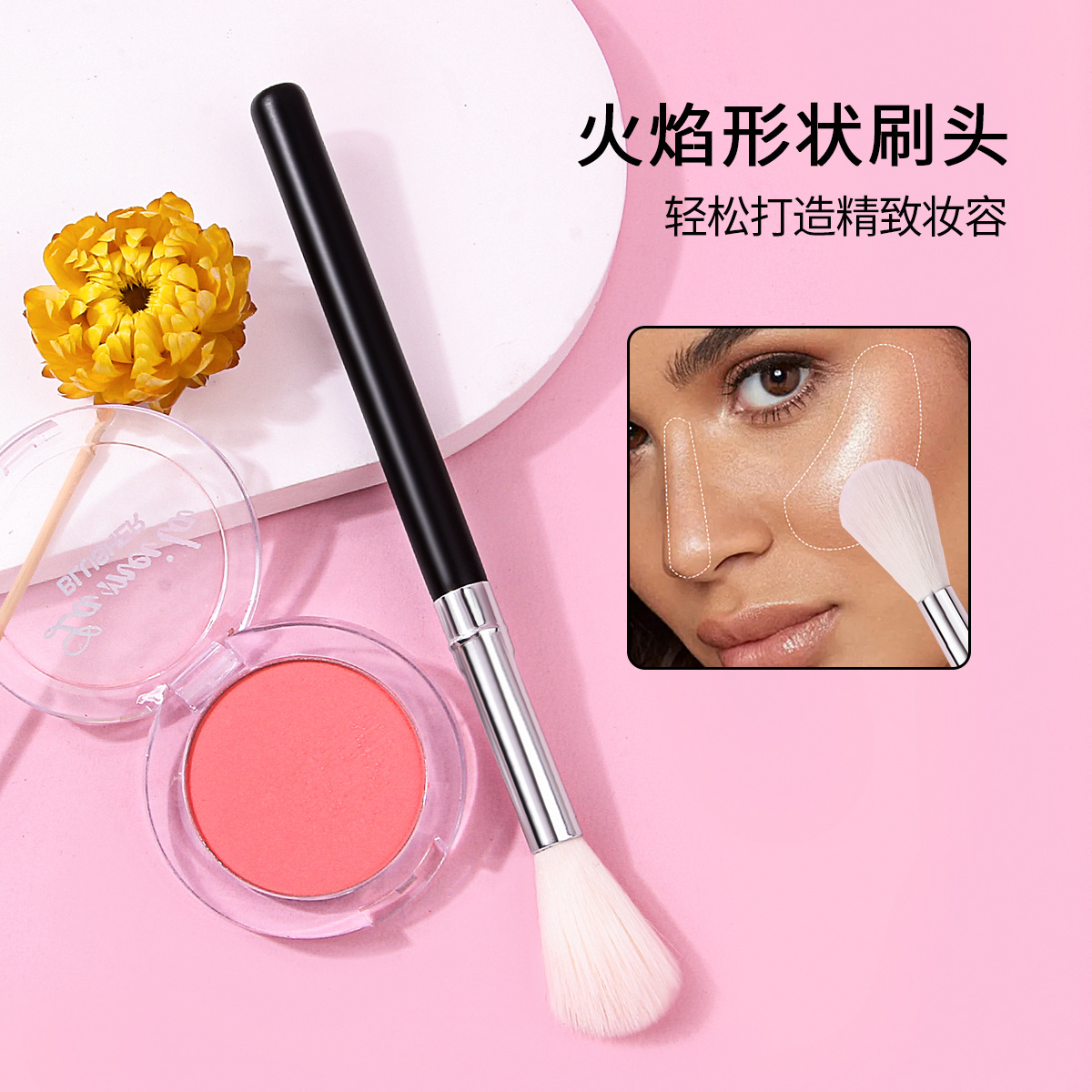 Wholesale of round-tipped single blush brushes, contouring brushes, nose profile brushes, eyeshadow brushes, highlight brushes and makeup brushes in stock details Picture
