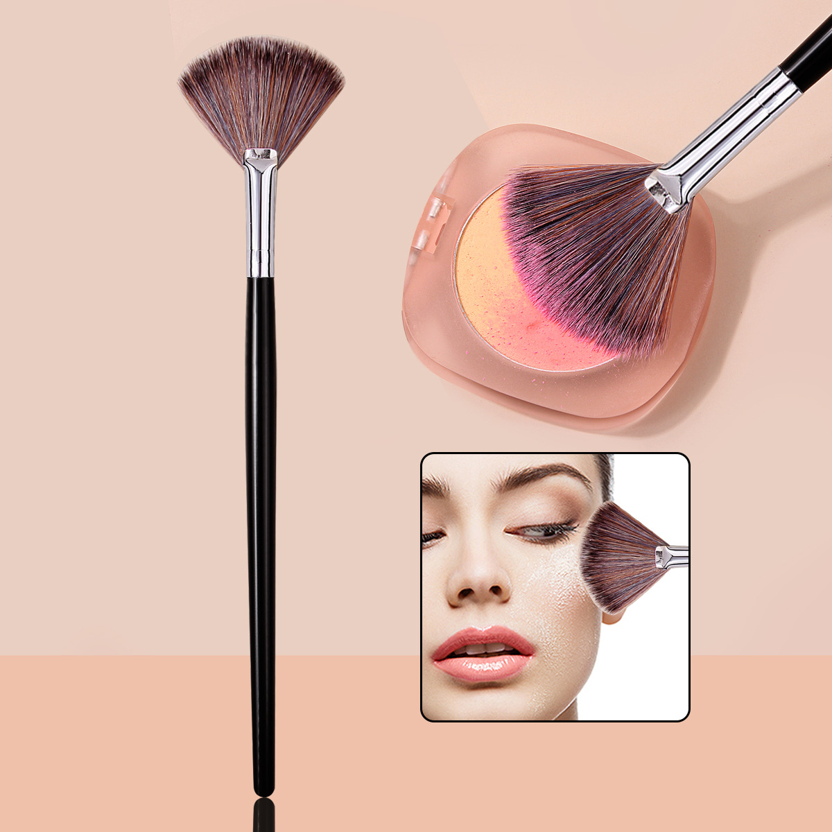 Cross-border best-selling single fan-shaped brush, makeup brush, fan-shaped blush brush, soft brush, large stock available for direct sale at low prices full figure
