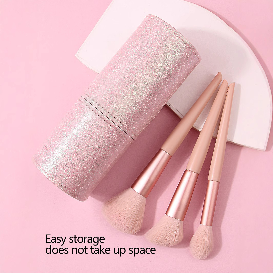 12 nude pink makeup brushes, loose powder, blush, eyeshadow, concealer, setting brushes, PU makeup brushes, bucket set brushes in stock Specification drawing
