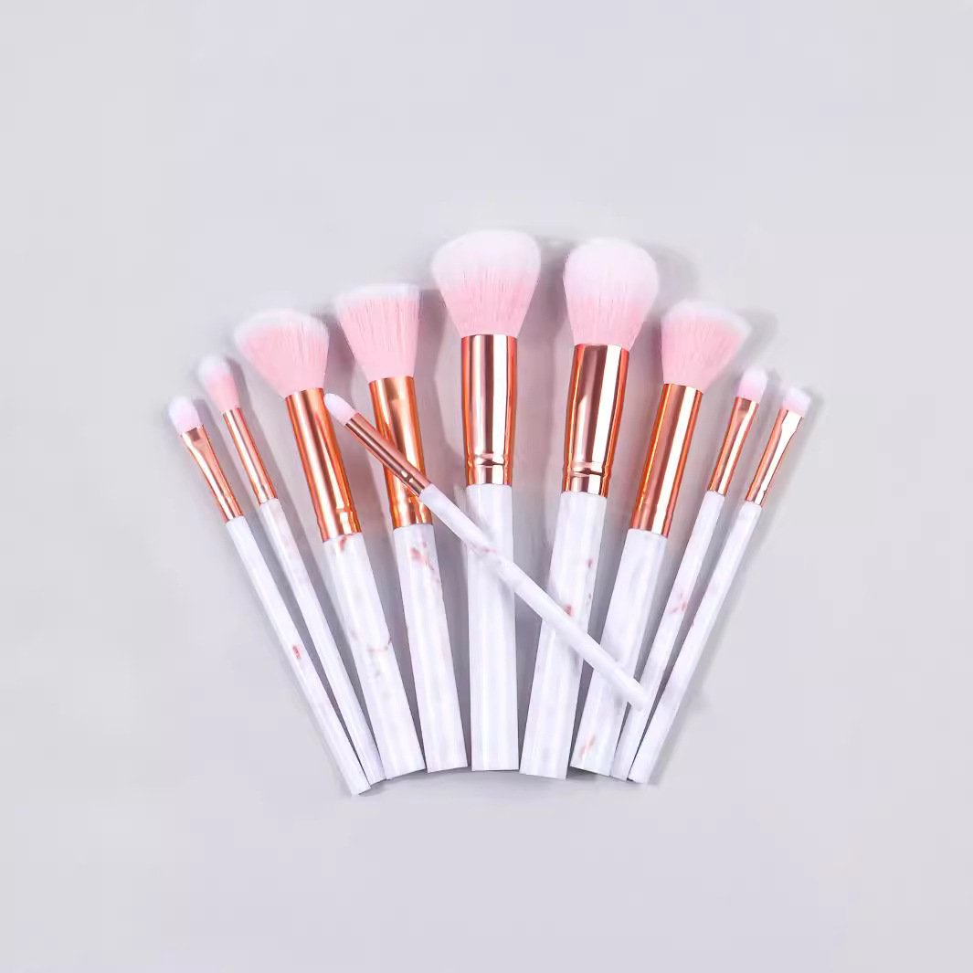 10 marble pink makeup brush sets, eyeshadow brush sets, blush brushes, loose powder brushes, contouring brushes, and highlight brushes full figure