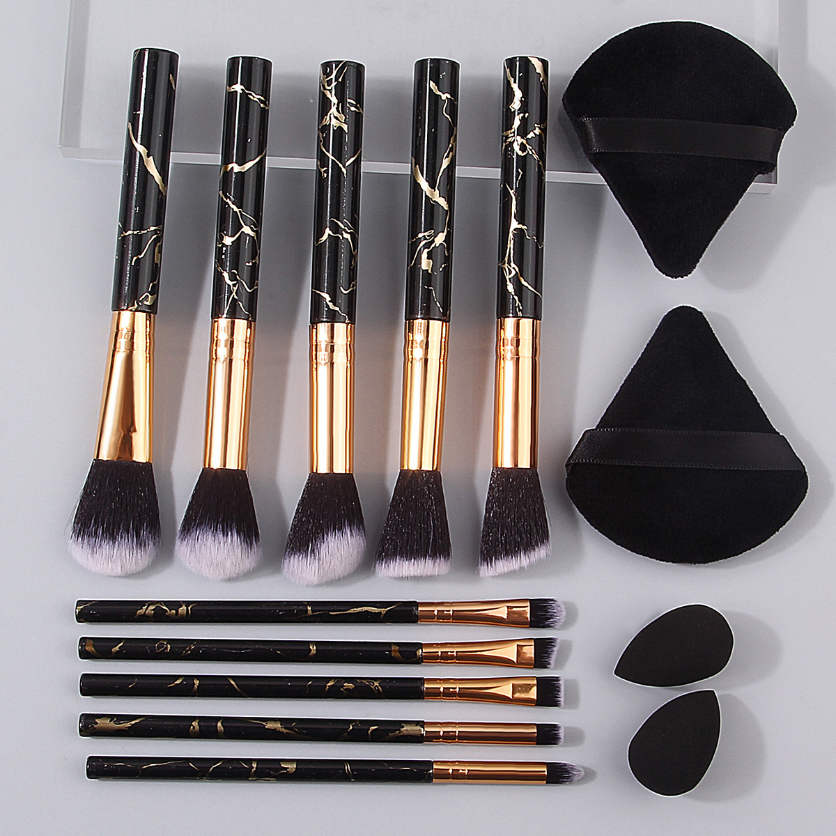 New 10-piece marble-patterned makeup brush set, portable and professional beauty tools, water drop beauty egg triangular powder puff details Picture