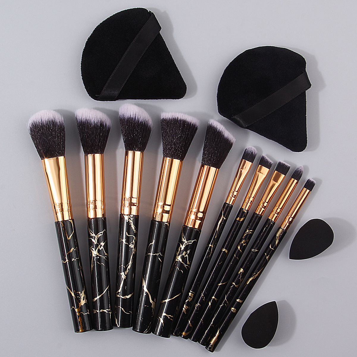 New 10-piece marble-patterned makeup brush set, portable and professional beauty tools, water drop beauty egg triangular powder puff Application Scenario