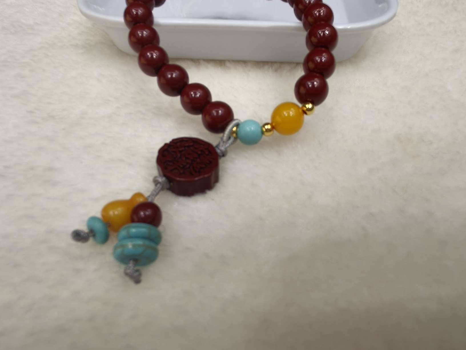 New Chinese-style cinnabar bracelet, round pendant, retro and simple, purple gold sand bracelet, niche accessory for women Specification image