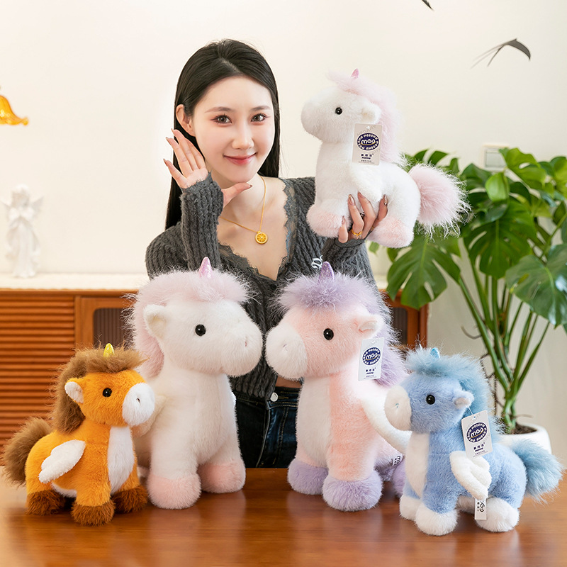 Cross-border simulation cute little horse doll, unicorn doll, plush toy, children's soothing doll, girl gift full figure
