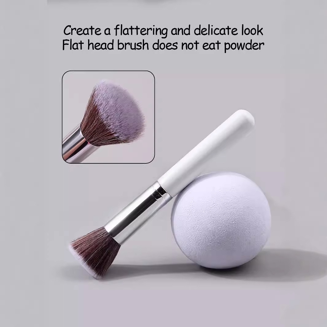 High-end silver flat-head foundation brush, professional base makeup brush, blush brush, multi-purpose, suitable for beginners' facial makeup brushes details Picture