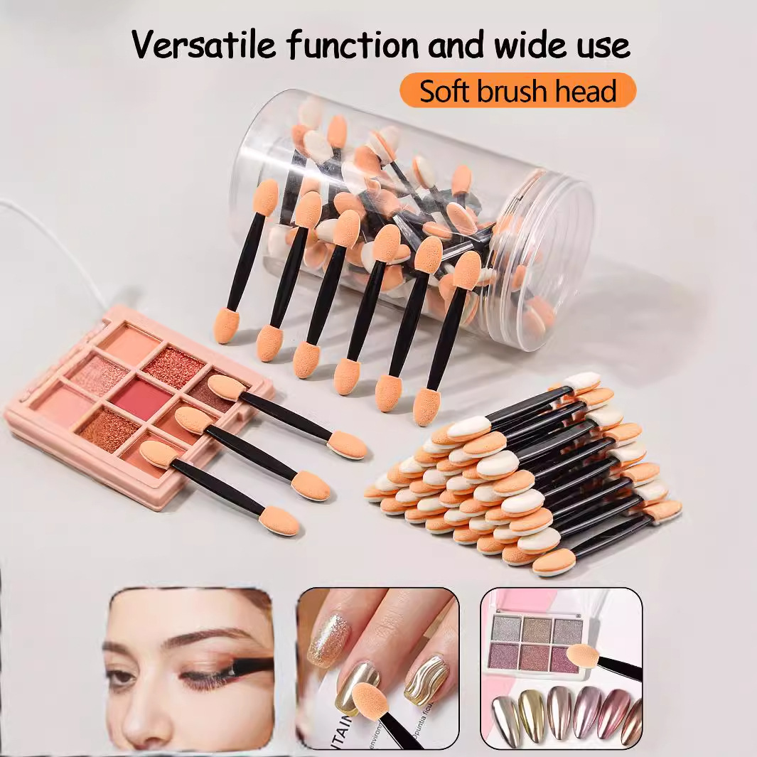 Multi-color double-headed sponge eyeshadow brush, nail smuder brush, eye makeup tools, travel portable 50-piece box set full figure