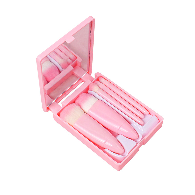 5 pieces of makeup brush box, mini for business trips and travel, portable eyeshadow brush with details, mirror foundation brush Item Picture
