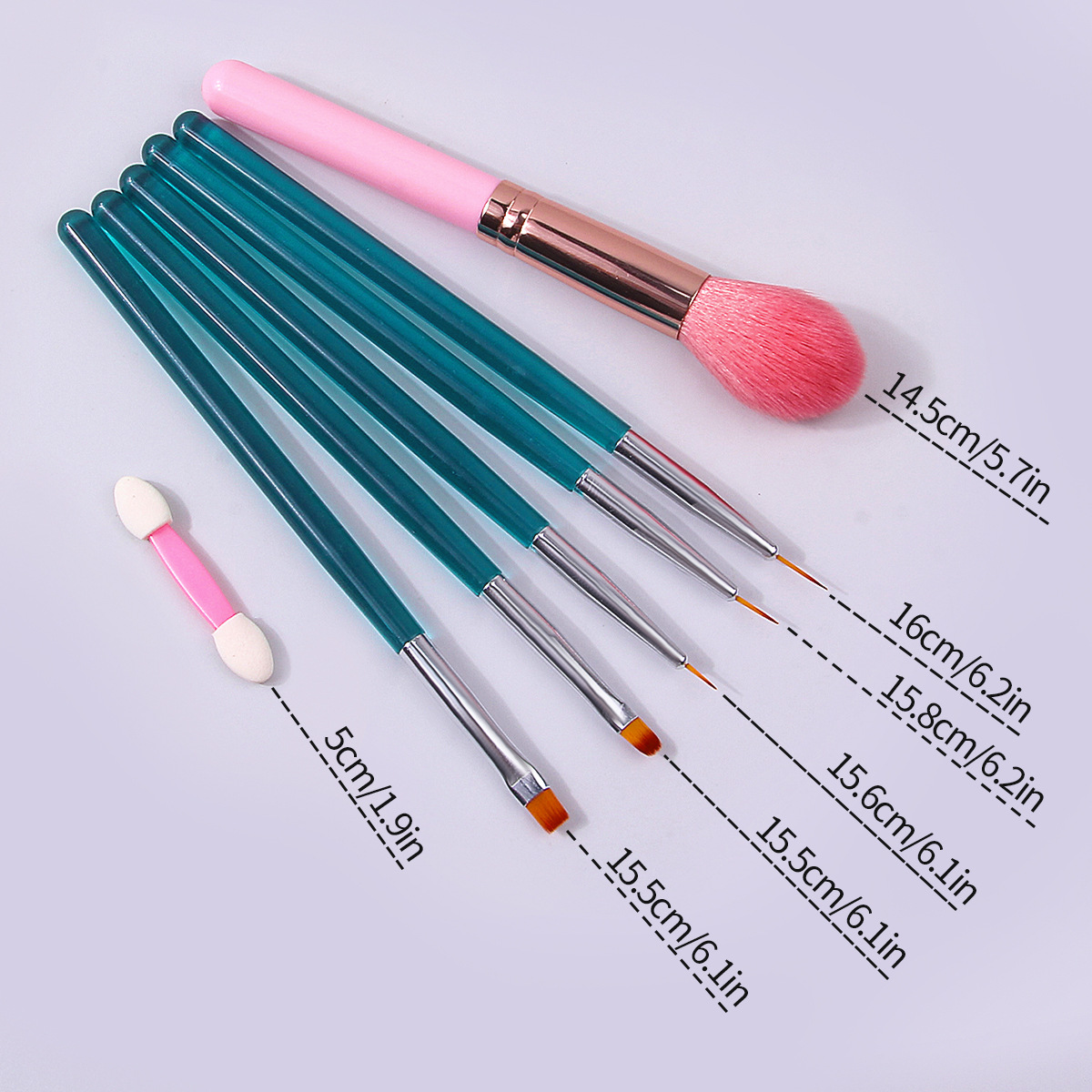 Nail art tools: Double-headed sponge, smudge brush, flame dust brush, 5 nail art brushes, nail outline and outlining brushes Application Scenario