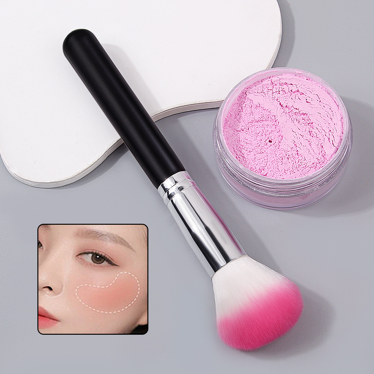 In stock, large wooden-handled makeup brush, blush brush, beginner's multi-functional beauty tool details Picture