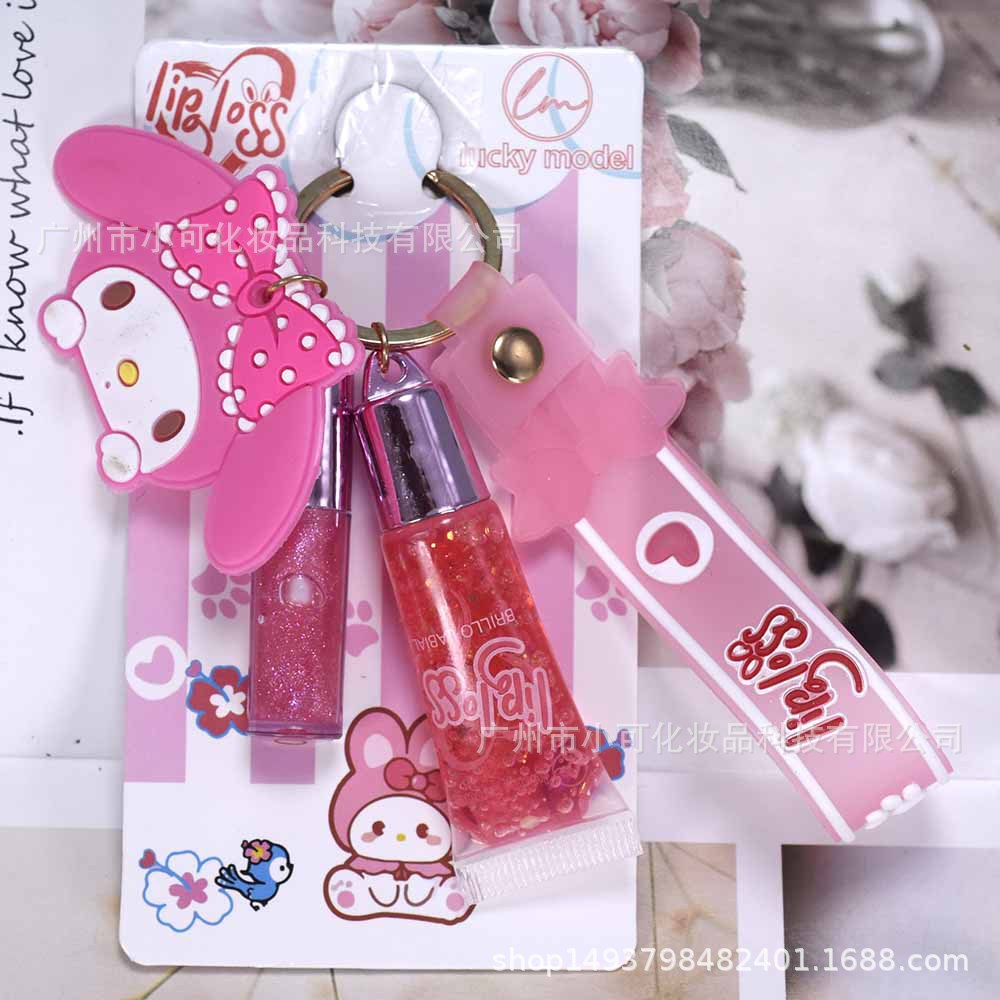 ML8120A Keychain Three-in-One Sequin Lip Gloss LUCKY MODEL Export Hanging Card Pearlescent Tube Lip Gloss Specification drawing