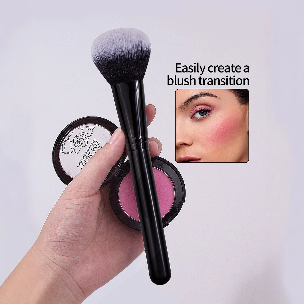 Wholesale price of single large black wooden handle loose brush blush brush, multi-functional makeup brush, soft bristle portable high-gloss brush details Picture