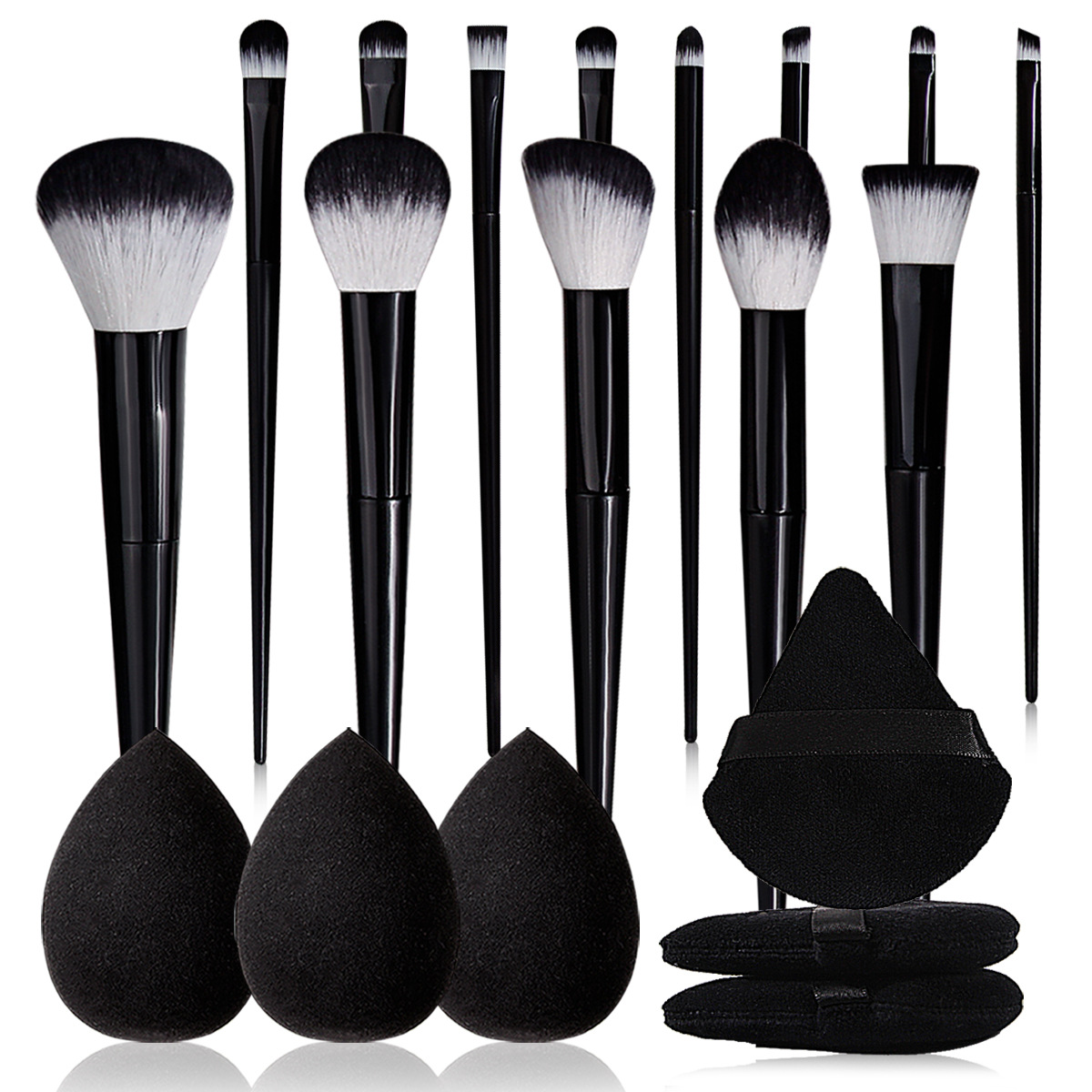 This is a high-quality 13-piece makeup brush set that is popular in the Middle East. It comes with a refreshing makeup brush and a beauty egg triangle sponge full figure