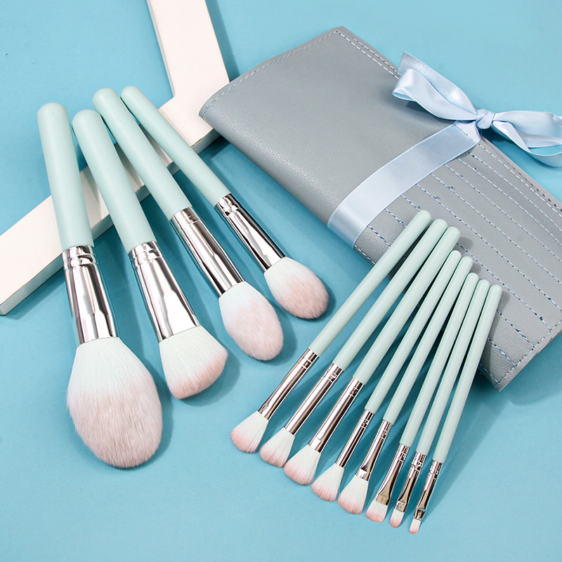12-piece makeup brush PU packaging set, InS-style light blue eyeshadow brush, lip brush and blush brush, factory direct sales full figure