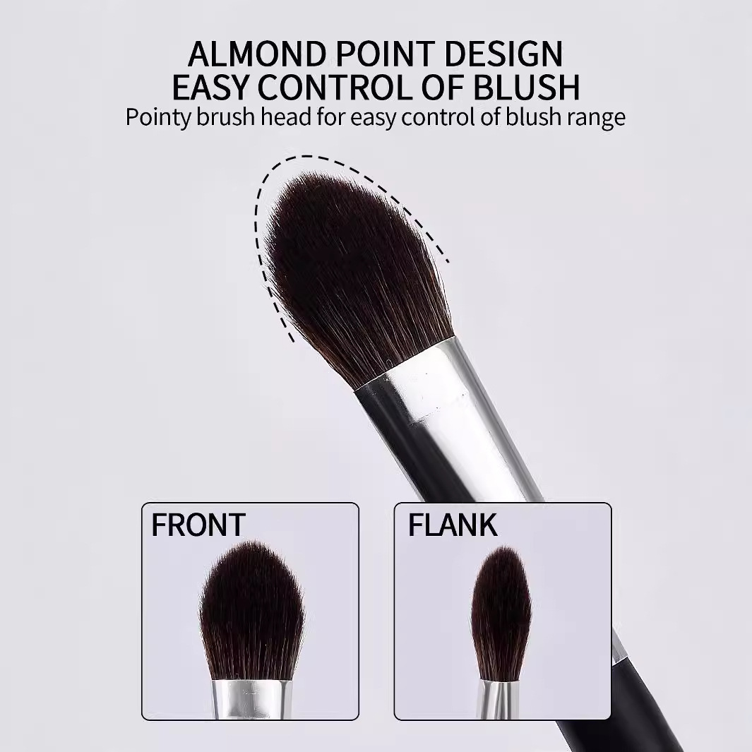 Beginner's single tongue-shaped blush brush, high-end wooden-handled soft bristles, no-makeup, contour, high-gloss brush, multi-functional beauty brush details Picture