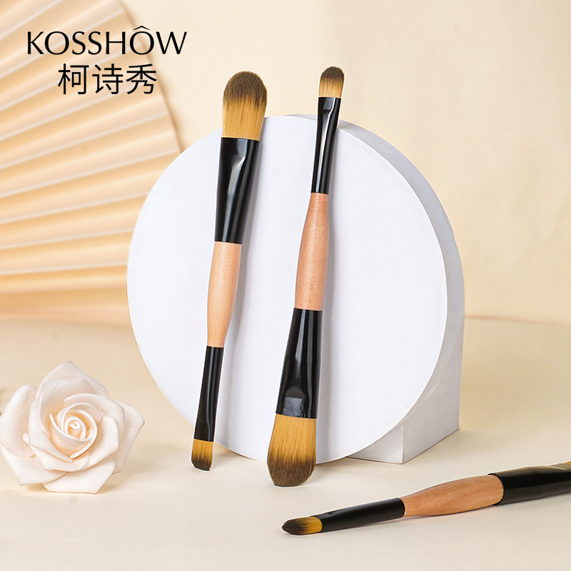 Single foundation brush, double-headed concealer brush, portable one-piece wooden-handled makeup brush, wholesale beauty tools, setting makeup full figure