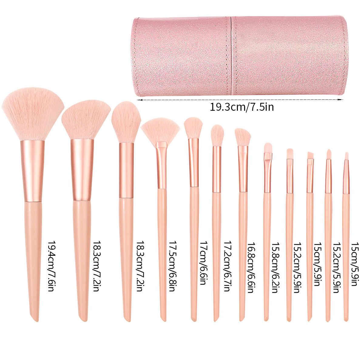 12 nude pink makeup brushes, loose powder, blush, eyeshadow, concealer, setting brushes, PU makeup brushes, bucket set brushes in stock Application Scenario