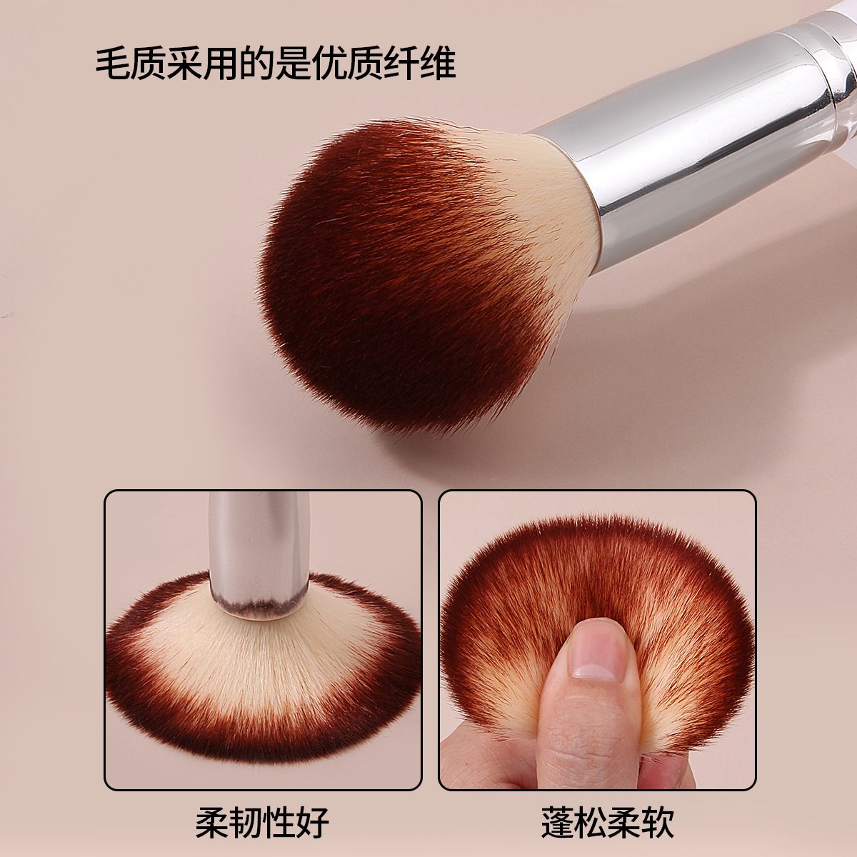 New single-handled wooden loose brush, large round head blush and honey brush, independently packaged makeup brush, portable beauty tool details Picture
